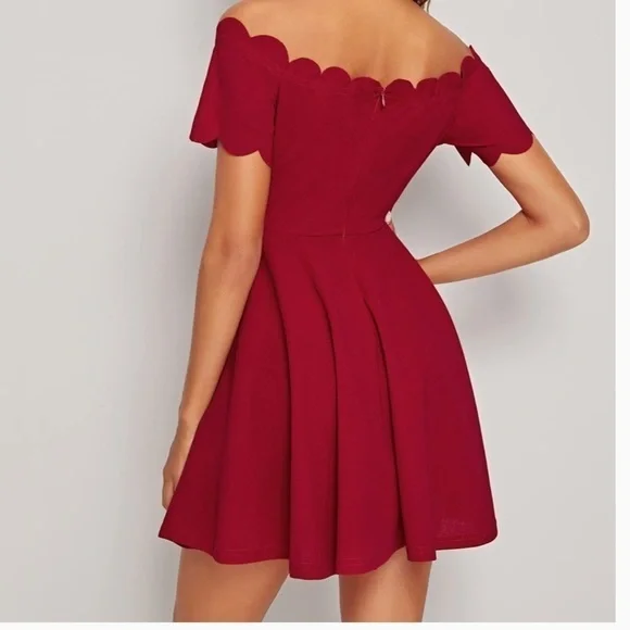 SHEIN EUC XS Burgandy/Red Scallop Short Off Shoulder Dress - Picture 14 of 14